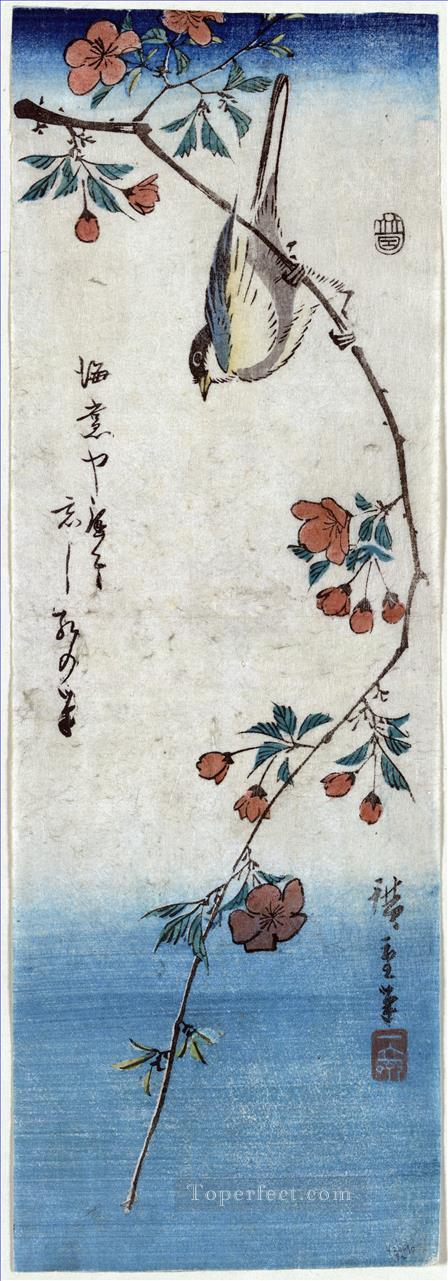 small bird on a branch of kaidozakura 1848 Utagawa Hiroshige Ukiyoe Oil Paintings